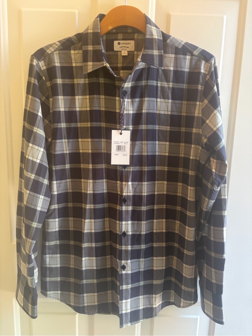 Sperry Men's Small Navy Plaid Button-Up Shirt